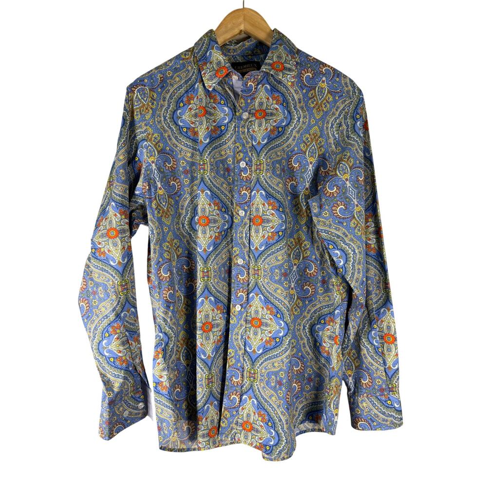 Daniel Cremieux Blue Paisley Button-Up Shirt with Orange Accents